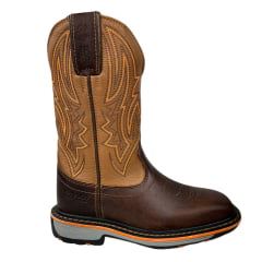 Bota Texana Masculina Durango Couro Red Dog Bronze Bordado Laranja Bico Quadrado Work Preto Faixa Laranja RF: 2225207222WKP