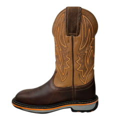 Bota Texana Masculina Durango Couro Red Dog Bronze Bordado Laranja Bico Quadrado Work Preto Faixa Laranja RF: 2225207222WKP