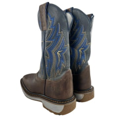 Bota Texana Masculina Durango Marrom Bordado Azul Marrom Dourado Solado Work
