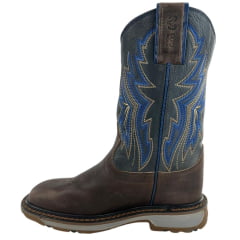 Bota Texana Masculina Durango Marrom Bordado Azul Marrom Dourado Solado Work
