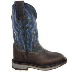Bota Texana Masculina Durango Marrom Bordado Azul Marrom Dourado Solado Work