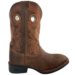 Bota Texana Masculina Durango Marrom Bordado Laranja Solado Flex Bico Quadrado