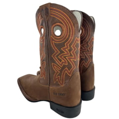 Bota Texana Masculina Durango Marrom Bordado Laranja Solado Flex Bico Quadrado
