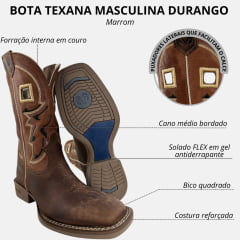 Bota Texana Masculina Durango Marrom Bordado Preto E Dourado Solado Gel