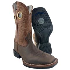 Bota Texana Masculina Durango Marrom Bordado Solado Flex Bico Quadrado