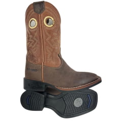 Bota Texana Masculina Durango Marrom Bordado Solado Flex Bico Quadrado