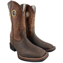 Bota Texana Masculina Durango Marrom Bordado Solado Flex Bico Quadrado