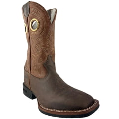 Bota Texana Masculina Durango Marrom Bordado Solado Flex Bico Quadrado