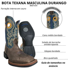 Bota Texana Masculina Durango Marrom Cano Azul Bordado Laranja
