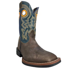 Bota Texana Masculina Durango Marrom Cano Azul Bordado Laranja