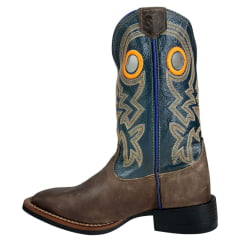 Bota Texana Masculina Durango Marrom Cano Azul Bordado Laranja