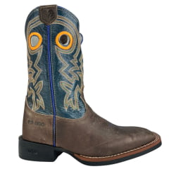 Bota Texana Masculina Durango Marrom Cano Azul Bordado Laranja