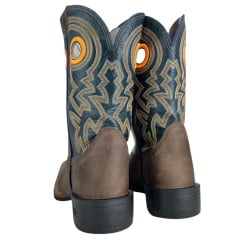 Bota Texana Masculina Durango Marrom Cano Azul Bordado Laranja