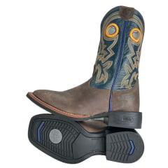 Bota Texana Masculina Durango Marrom Cano Azul Bordado Laranja