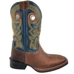 Bota Texana Masculina Durango Marrom Cano Azul Bordado Solado Flex Bico Quadrado
