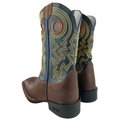 Bota Texana Masculina Durango Marrom Cano Azul Bordado Solado Flex Bico Quadrado