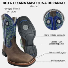 Bota Texana Masculina Durango Marrom Cano Azul Bordado Verde
