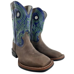 Bota Texana Masculina Durango Marrom Cano Azul Bordado Verde