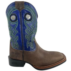 Bota Texana Masculina Durango Marrom Cano Azul Bordado Verde