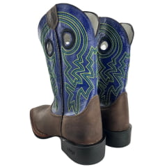 Bota Texana Masculina Durango Marrom Cano Azul Bordado Verde