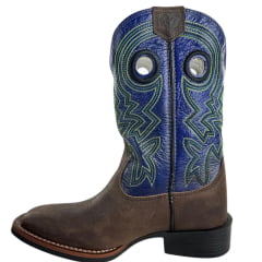 Bota Texana Masculina Durango Marrom Cano Azul Bordado Verde