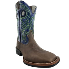 Bota Texana Masculina Durango Marrom Cano Azul Bordado Verde