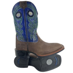 Bota Texana Masculina Durango Marrom Cano Azul Bordado Verde