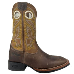 Bota Texana Masculina Durango Marrom Cano Bordado Branco E Amarelo