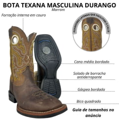 Bota Texana Masculina Durango Marrom Cano Bordado Branco E Amarelo