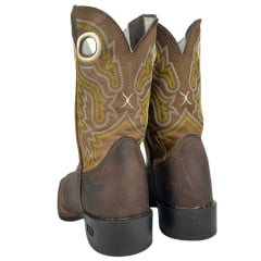 Bota Texana Masculina Durango Marrom Cano Bordado Branco E Amarelo