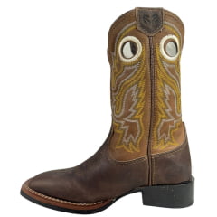 Bota Texana Masculina Durango Marrom Cano Bordado Branco E Amarelo