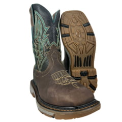 Bota Texana Masculina Durango Marrom Cano Bordado Verde Solado Work Bota Texana Masculina Durango Marrom Cano Bordado Verde Solado Work