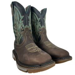 Bota Texana Masculina Durango Marrom Cano Bordado Verde Solado Work