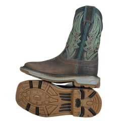 Bota Texana Masculina Durango Marrom Cano Bordado Verde Solado Work