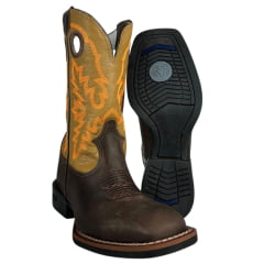 Bota Texana Masculina Durango Marrom Cano Marrom Caramelo Bordado Laranja