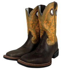 Bota Texana Masculina Durango Marrom Cano Marrom Caramelo Bordado Laranja