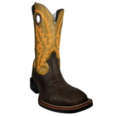 Bota Texana Masculina Durango Marrom Cano Marrom Caramelo Bordado Laranja