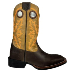 Bota Texana Masculina Durango Marrom Cano Marrom Caramelo Bordado Laranja