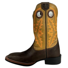 Bota Texana Masculina Durango Marrom Cano Marrom Caramelo Bordado Laranja