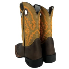 Bota Texana Masculina Durango Marrom Cano Marrom Caramelo Bordado Laranja