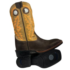 Bota Texana Masculina Durango Marrom Cano Marrom Caramelo Bordado Laranja