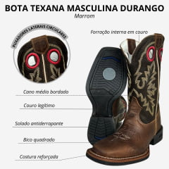 Bota Texana Masculina Durango Marrom Cano Marrom Escuro Bordado