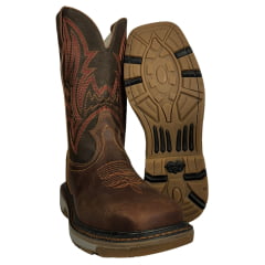 Bota Texana Masculina Durango Marrom Cano Marrom Escuro Bordado Vermelho Solado Work