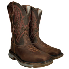 Bota Texana Masculina Durango Marrom Cano Marrom Escuro Bordado Vermelho Solado Work