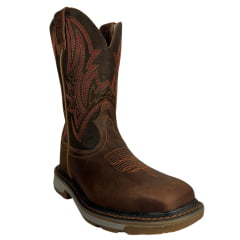 Bota Texana Masculina Durango Marrom Cano Marrom Escuro Bordado Vermelho Solado Work