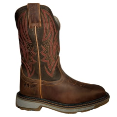 Bota Texana Masculina Durango Marrom Cano Marrom Escuro Bordado Vermelho Solado Work