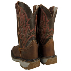 Bota Texana Masculina Durango Marrom Cano Marrom Escuro Bordado Vermelho Solado Work