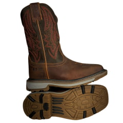 Bota Texana Masculina Durango Marrom Cano Marrom Escuro Bordado Vermelho Solado Work