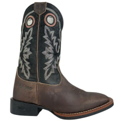 Bota Texana Masculina Durango Marrom Cano Preto Bordado Branco