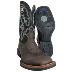 Bota Texana Masculina Durango Marrom Cano Preto Bordado Branco Bota Texana Masculina Durango Marrom Cano Preto Bordado Branco